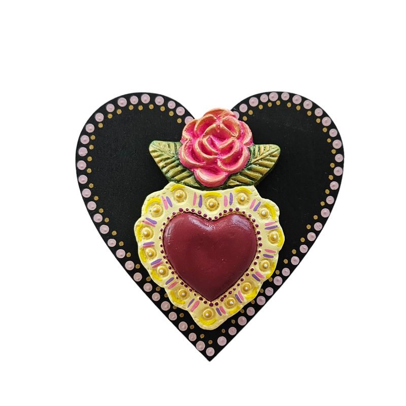 CREA TALLER - Cuadro corazón flor decorativo de cerámica amarillo