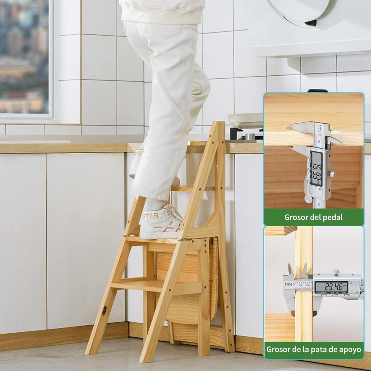 HALMAN - Multifuncional Escalera De 4 Peldaños/silla De Comedor