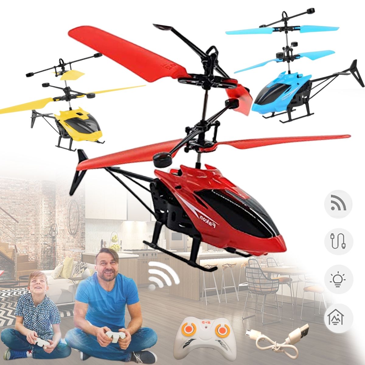 EDWINAYY - Helicóptero Inducción Control Remoto Recargable Mini Ni?os