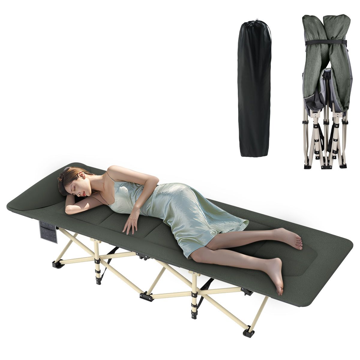 HALMAN - Catre Cama Campaña Camping Plegable Portátil Con Almohada