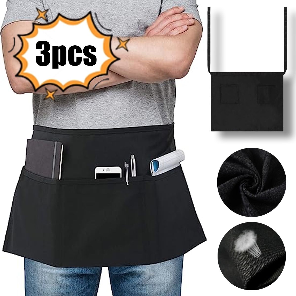 Mandil De Cocina Corto Para Chef Cocinero Garzon 3pk, marca EDWINAYY - Foto Principal