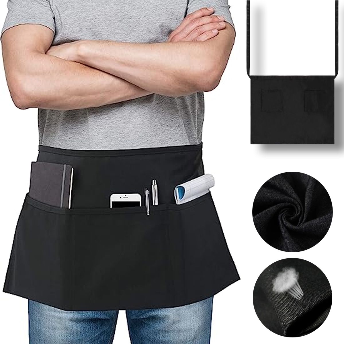 EDWINAYY - Mandil De Cocina Corto Para Chef Cocinero Garzon 3pk marrón