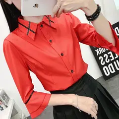 EDWINAYY - Blusas Largas Formal Slim Fit Uniforme Top Oficina De Mujer