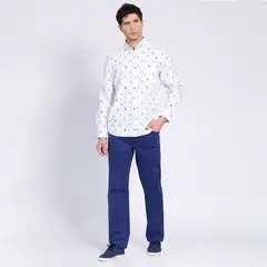 TRUVAL - Camisa Manga Larga Oxford Estampada Slim Fit Botón Cuello Azul