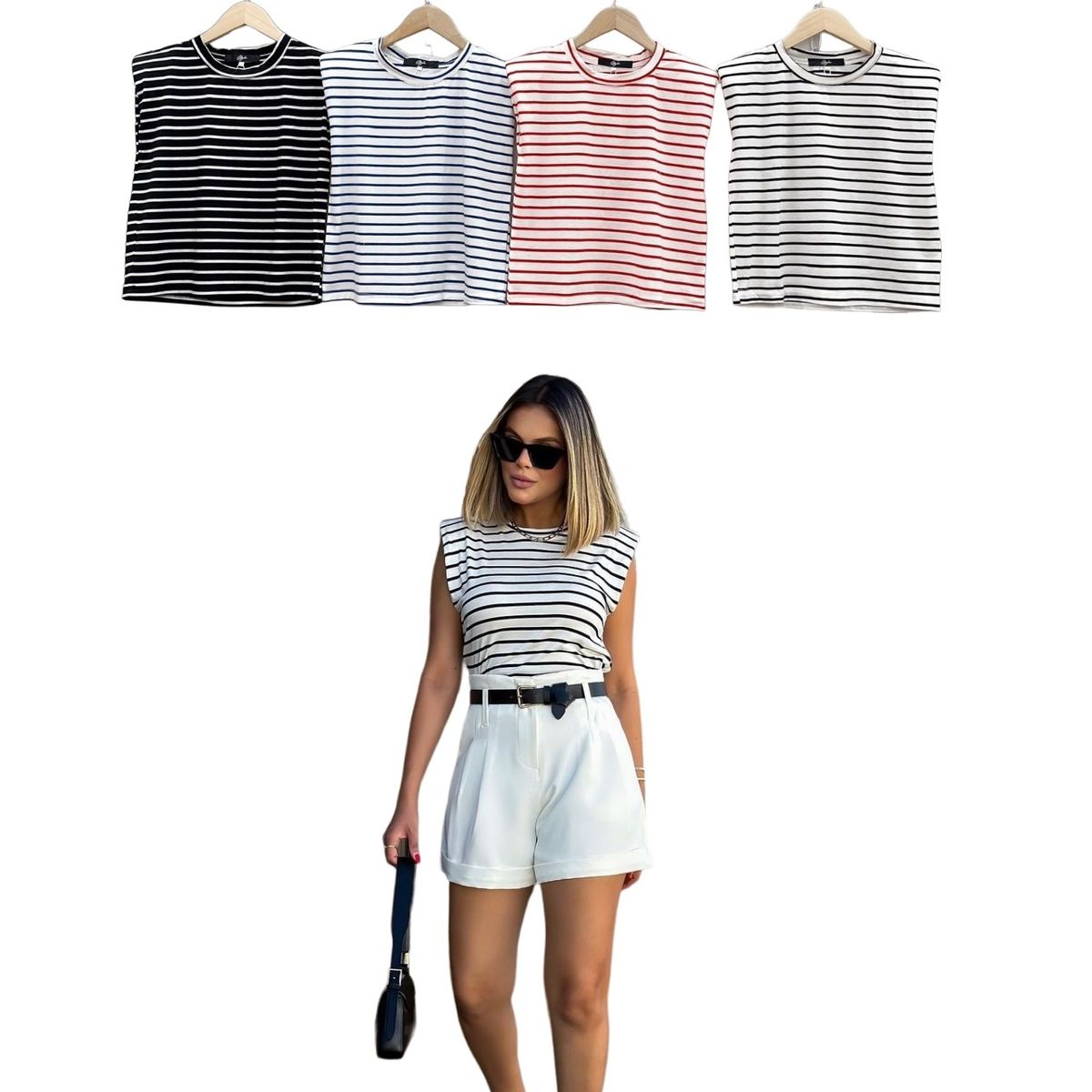 GARSIL - Crop Top Líneas - Polera Rayas Para Mujer Sin Mangas Y Hombreras