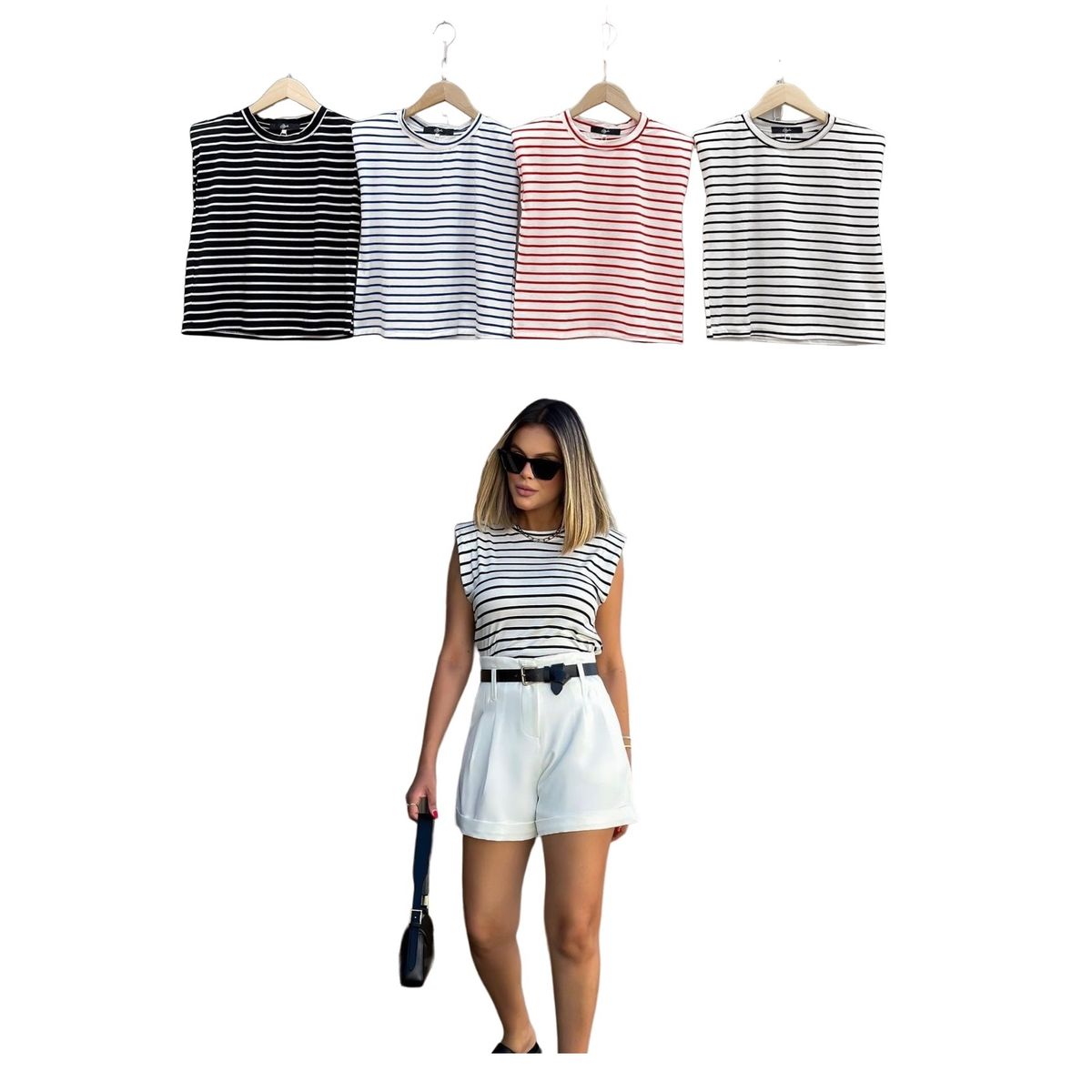 GARSIL - Crop Top Líneas - Polera Rayas Para Mujer Sin Mangas Y Hombreras