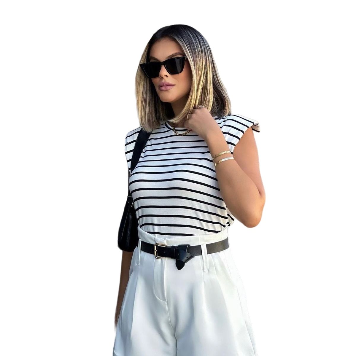 GARSIL - Crop Top Líneas - Polera Rayas Para Mujer Sin Mangas Y Hombreras