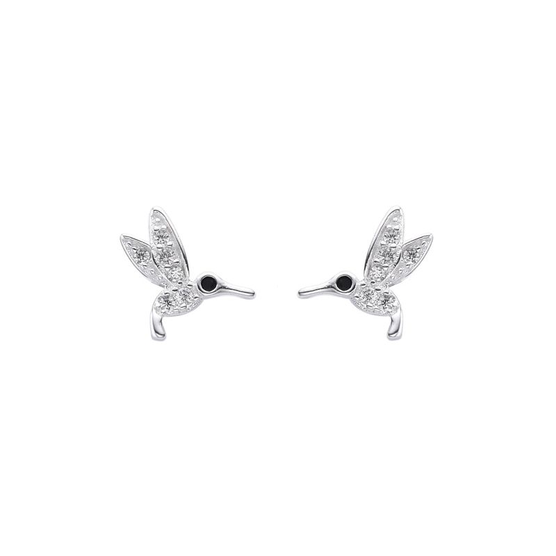 ANDREA COGGIOLA JOYAS - Aros Colibrí Circón Blanco Plata Fina 925