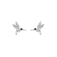 ANDREA COGGIOLA JOYAS - Aros Colibrí Circón Blanco Plata Fina 925