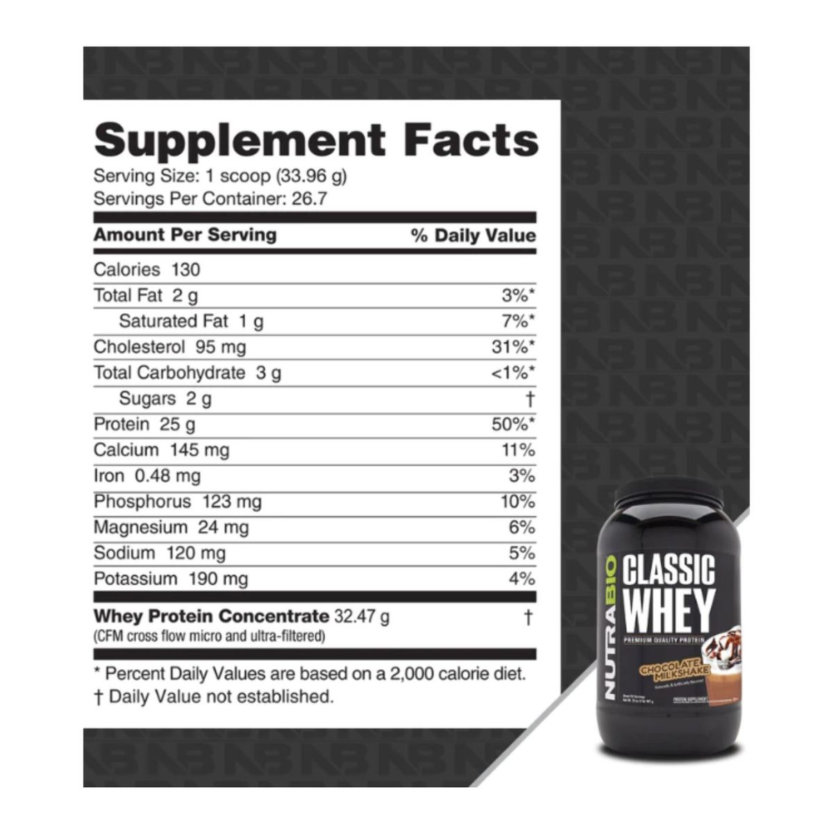 NUTRABIO - Proteína 2 libras Classic Whey Chocolate Milkshake