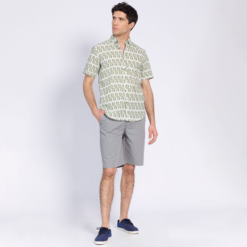 TRUVAL - Camisa Manga Corta Estampada Diseño Slim Fit Botón Cuello Verde TRUVAL