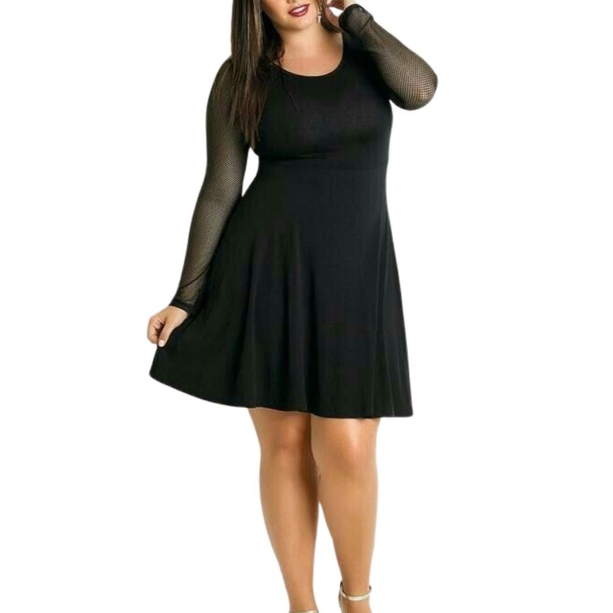 GENERICO - VESTIDO ACAMPANADO TRANSPARENCIA EN MANGA IDEAL PARA FIESTA GALA