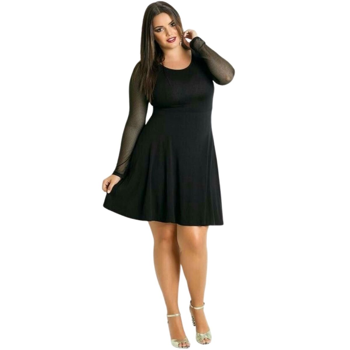 GENERICO - VESTIDO ACAMPANADO TRANSPARENCIA EN MANGA IDEAL PARA FIESTA GALA