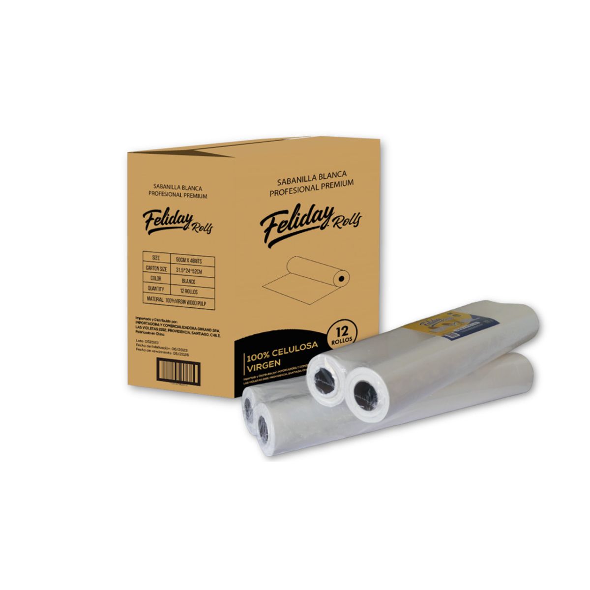 FELIDAY - Sabanilla Premium Una Hoja Prepicado - 2 Und X 48mts - 100% Celulosa Virgen FELIDAY