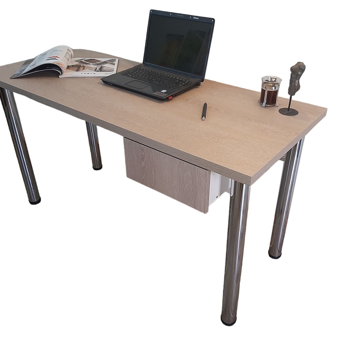 GENERICO - Escritorio 140 x 60 con patas tubulares, cajonera suspendida pequeña