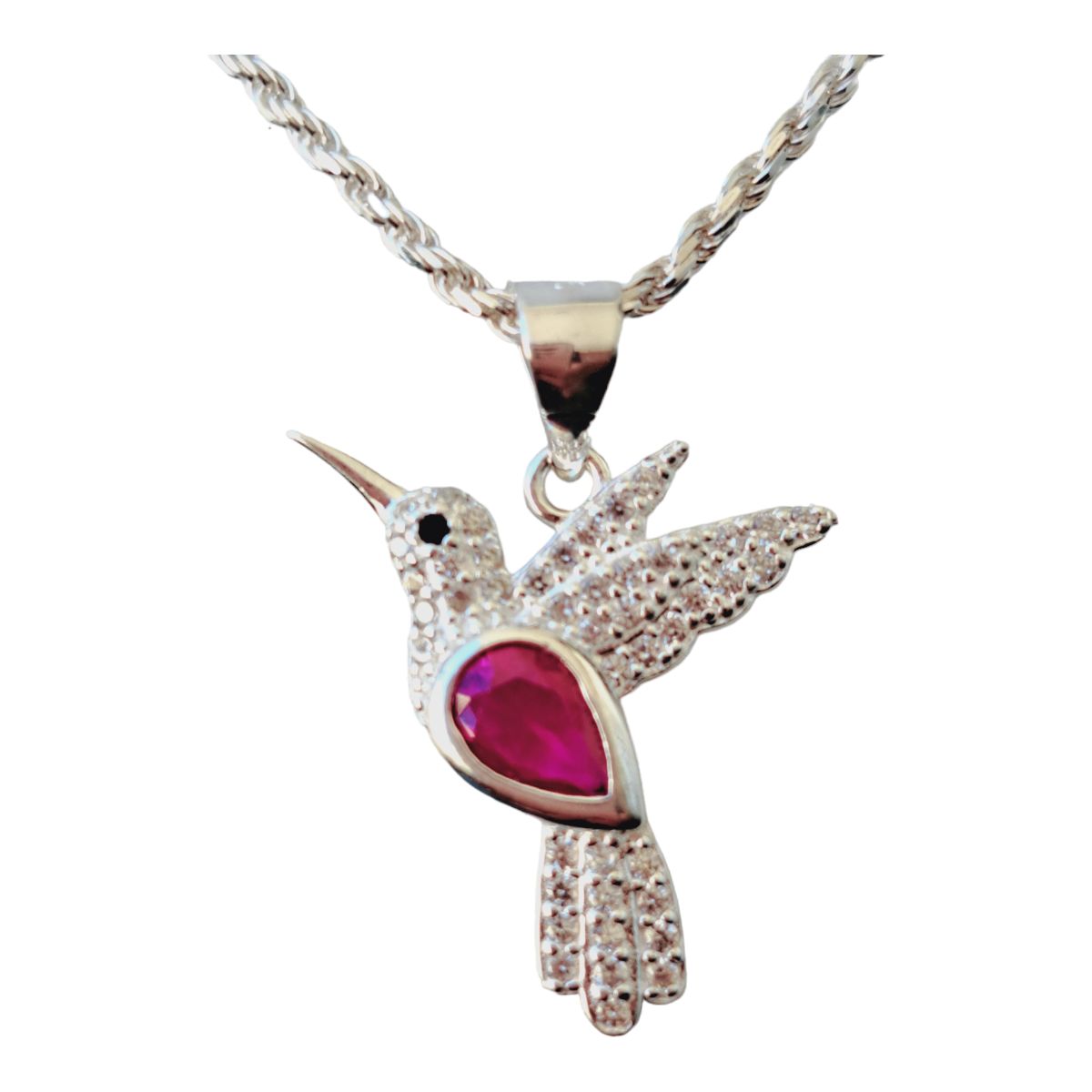 GENERICO - Collar Plata Fina 925 Colibri  ROJO Cristal mujer regalo