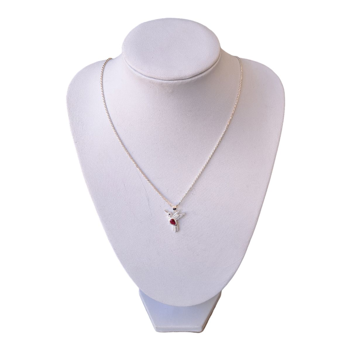 GENERICO - Collar Plata Fina 925 Colibri  ROJO Cristal mujer regalo