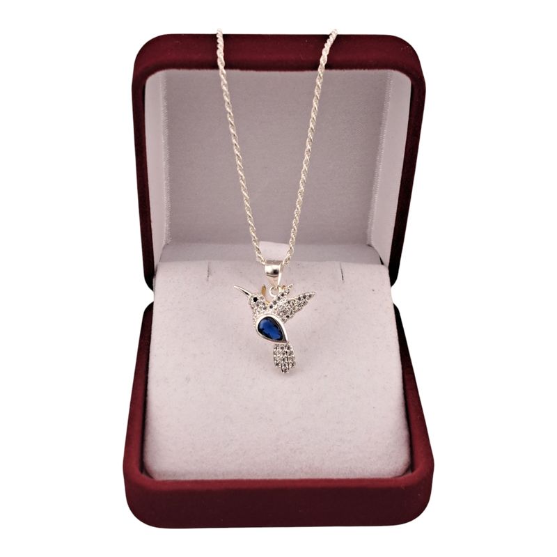 GENERICO - Collar colgante colibri  Plata 925 azul Cristal  Mujer  joyas