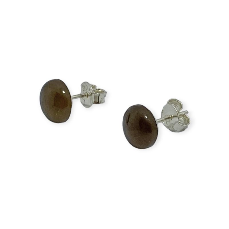 ANDREA COGGIOLA JOYAS - Aros Media Bola Topacio Fumé 9mm Plata Fina 925