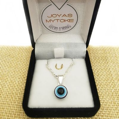 Imagen 2 del producto Colgante Ojo Turco y Cadena Plata Fina 925 Medalla Proteccio