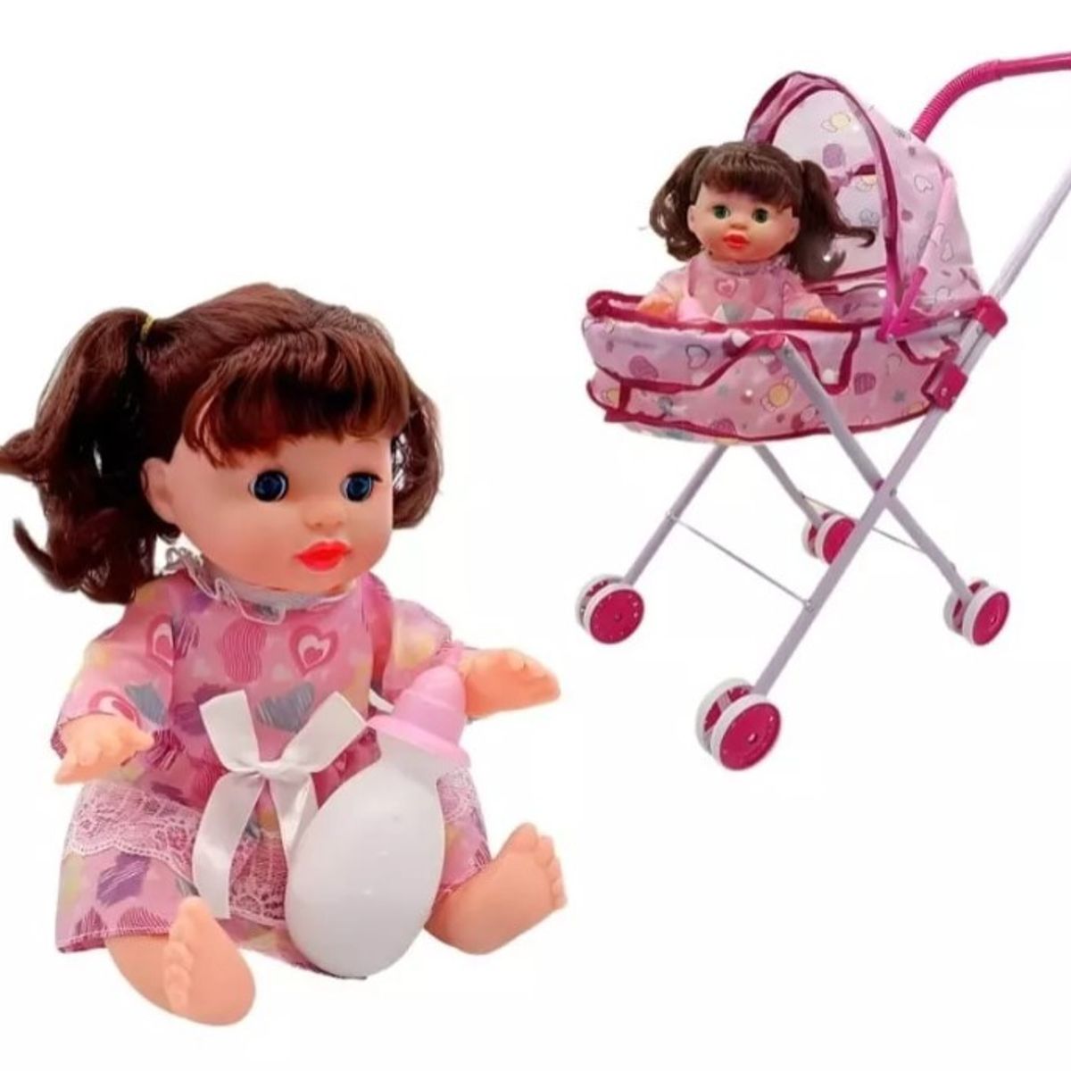 GENERICO - Coche Cuna Metalico De Juguete Con Muñeca Incluida