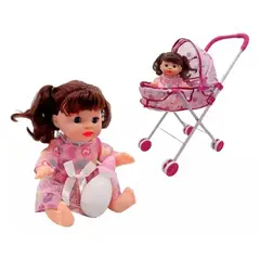 GENERICO - Coche Cuna Metalico De Juguete Con Muñeca Incluida