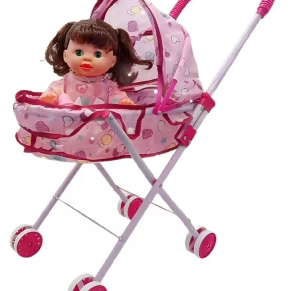 GENERICO - Coche Cuna Metalico De Juguete Con Muñeca Incluida