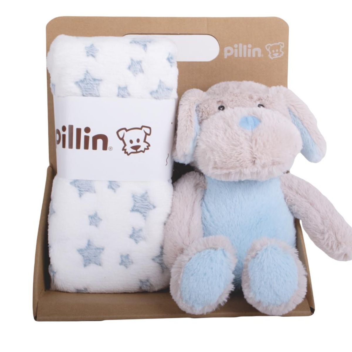 PILLIN - Set Peluche Manta Perro Bebé Niño Celeste Pillin PILLIN