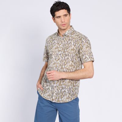Imagen 2 del producto Camisa Manga Corta Estampada Diseño Slim Fit Botón Cuello Café