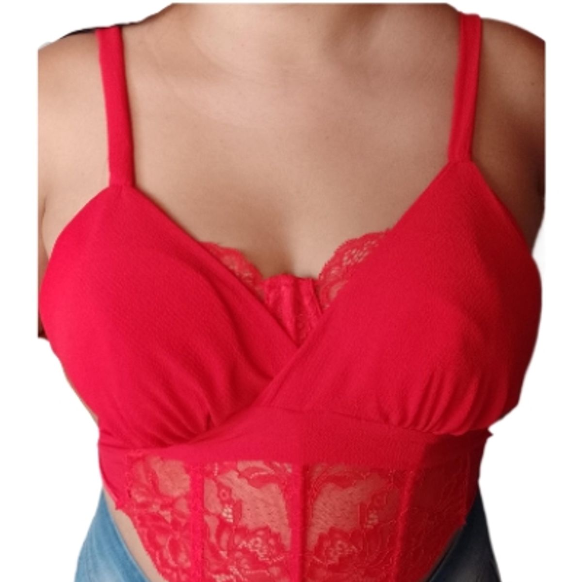 GENERICO - Top blusa Rojo encaje