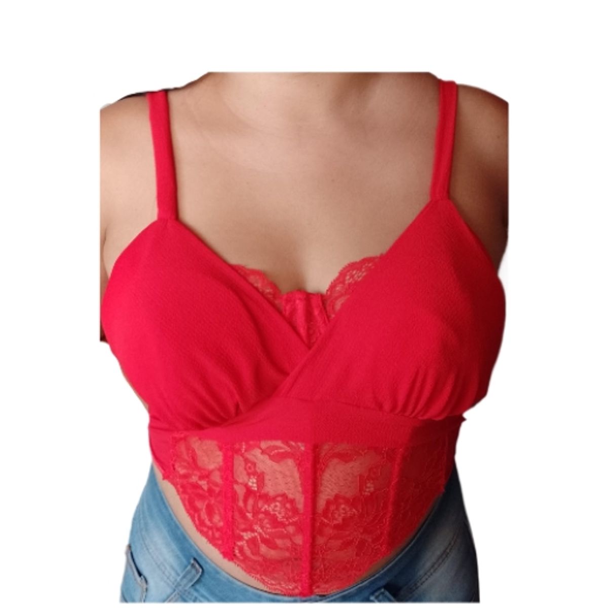 GENERICO - Top blusa Rojo encaje