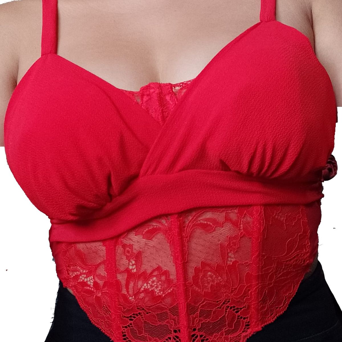 GENERICO - Top blusa Rojo encaje