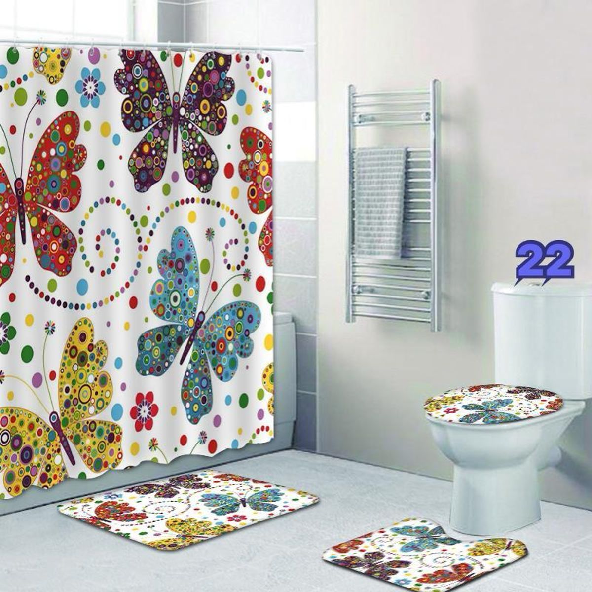 GENERICO - Juego de cortina y alfombra para el baño 04 piezas