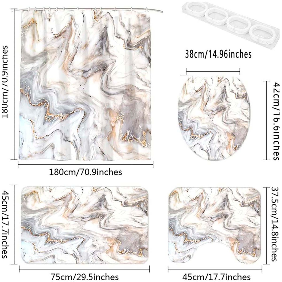 GENERICO - Juego de cortina y alfombra para el baño 04 piezas