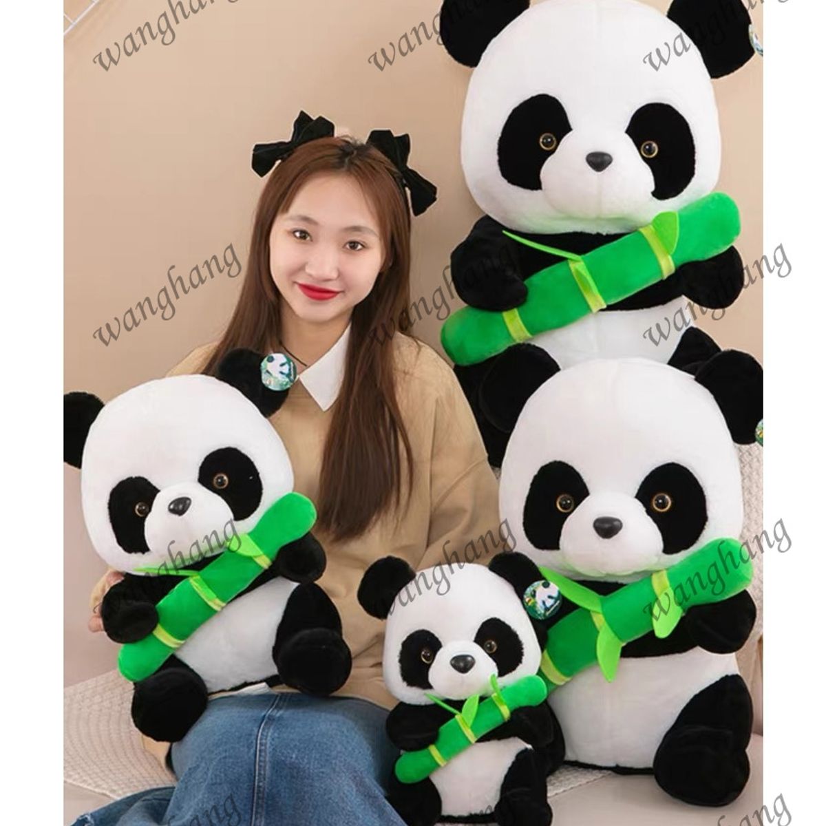 GENERICO - Peluche Panda Con Bamboo Kawaii 30 Cms