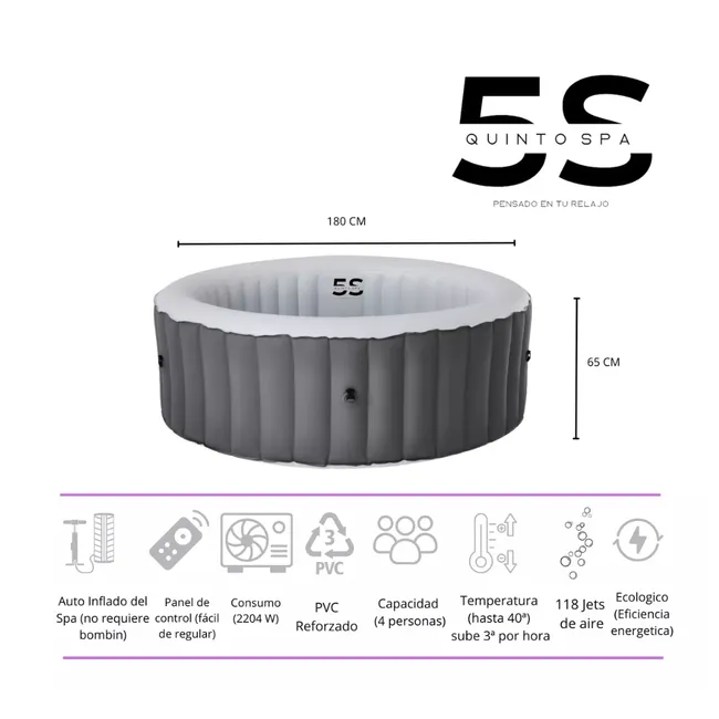 5 SUEÑO - Hot Tub Spa Inflable / Jacuzzi / Circular 4 Personas / 180x65cm