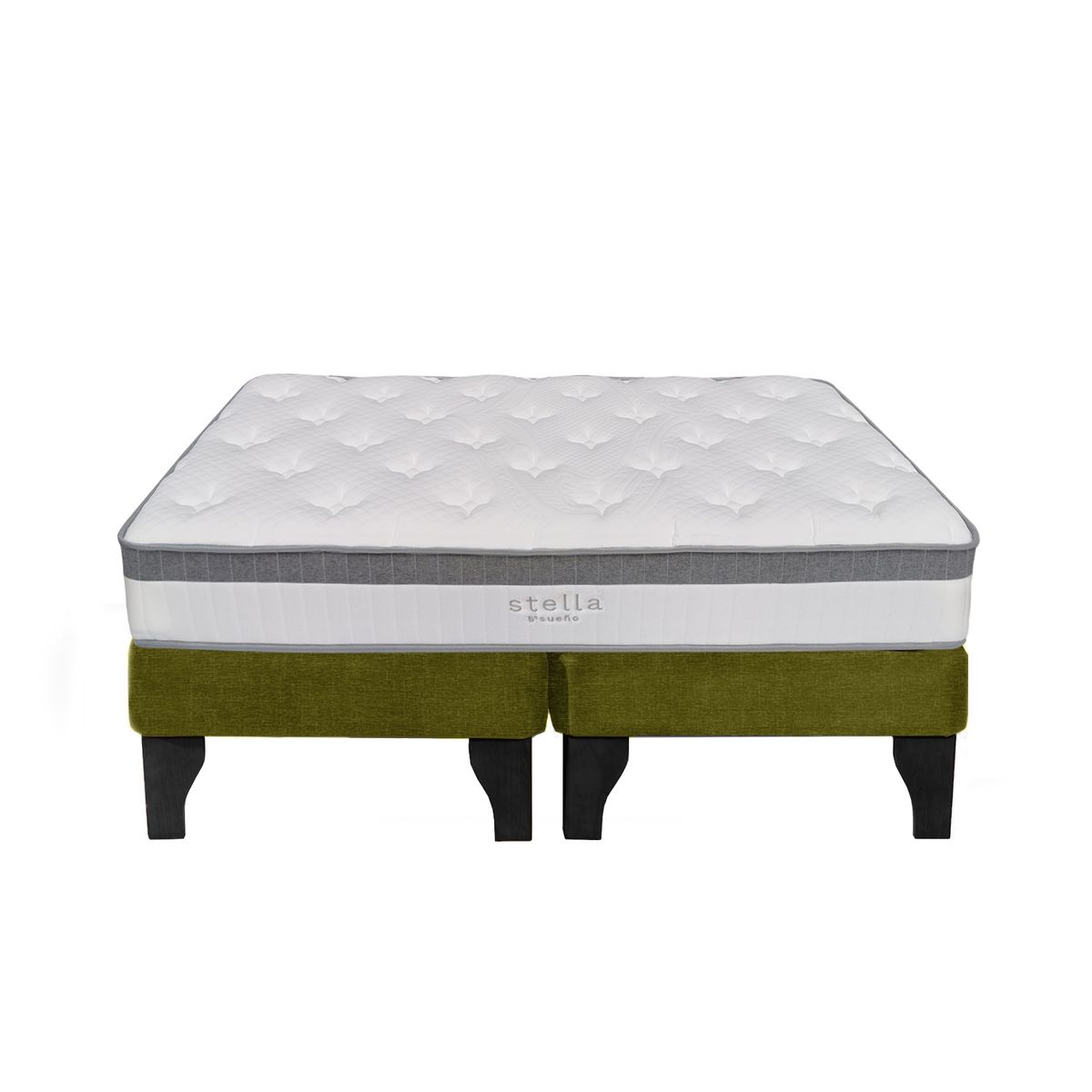 5 SUEÑO - Cama Europea 2 Plazas 150x190 cm Base Colchón Negro Verde