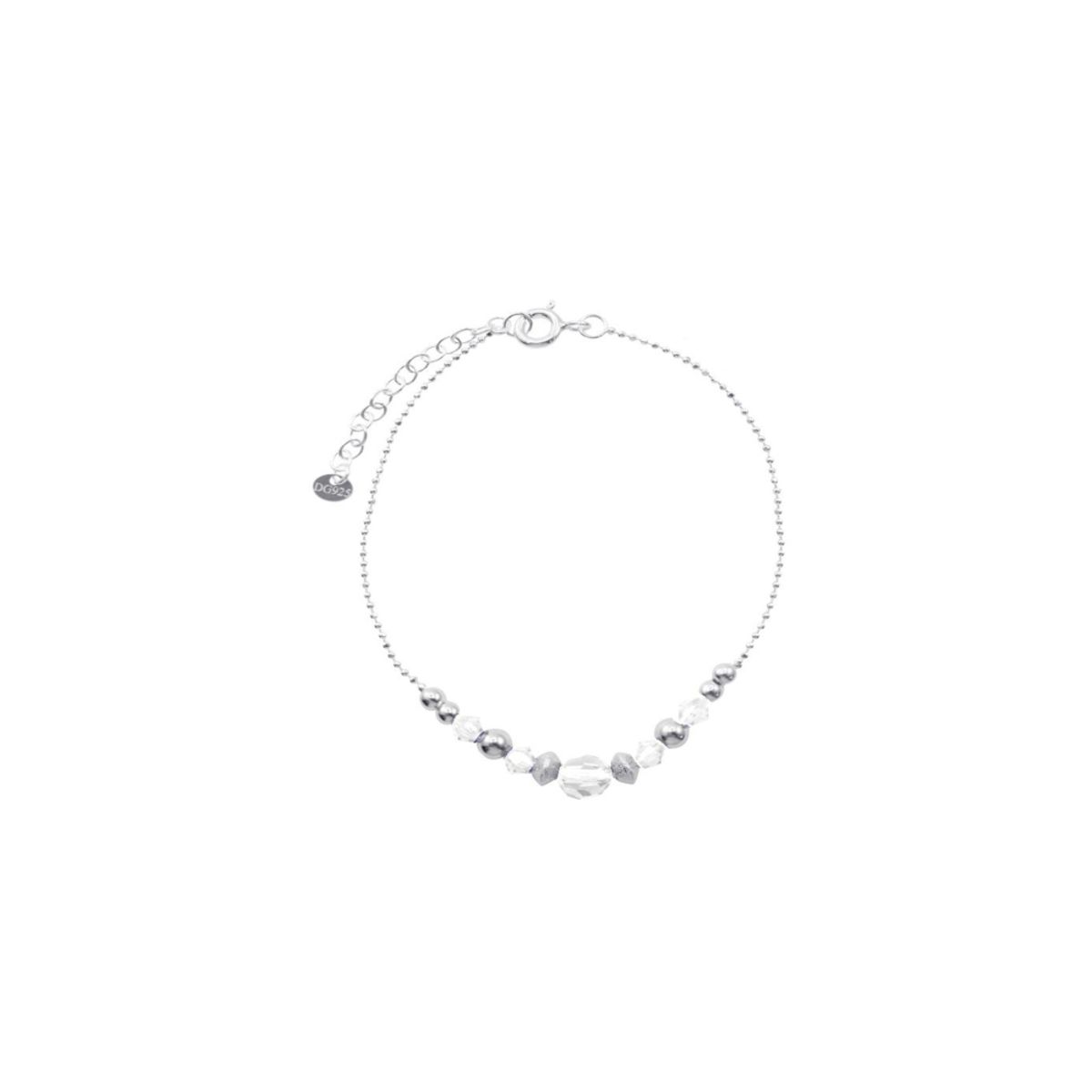 GENERICO - Pulsera de Plata Cadena Punto Bolas Satinadas Lisas con Cristales