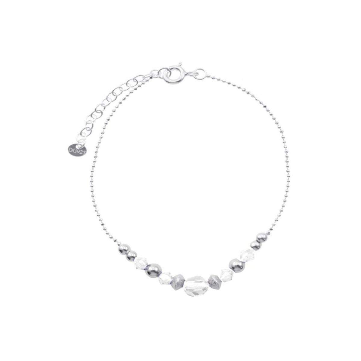 GENERICO - Pulsera de Plata Cadena Punto Bolas Satinadas Lisas con Cristales