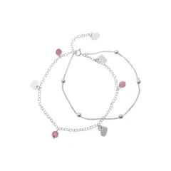 GENERICO - Tobillera de Plata Doble Cadena con Corazones y Circones