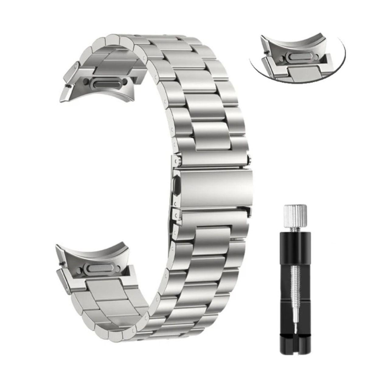 GENERICO - Correa Acero para Galaxy Watch 6 + Ajustador Plateada