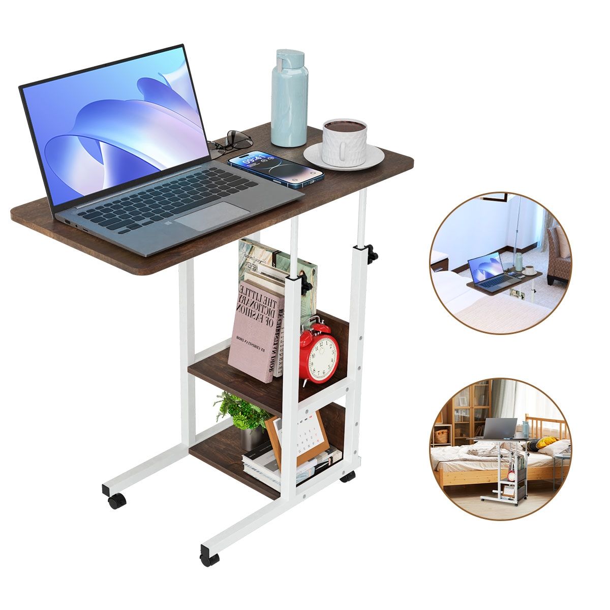 HALMAN - Mesa Portatil Con Altura Ajustable Y Ruedas 80x40 Cm