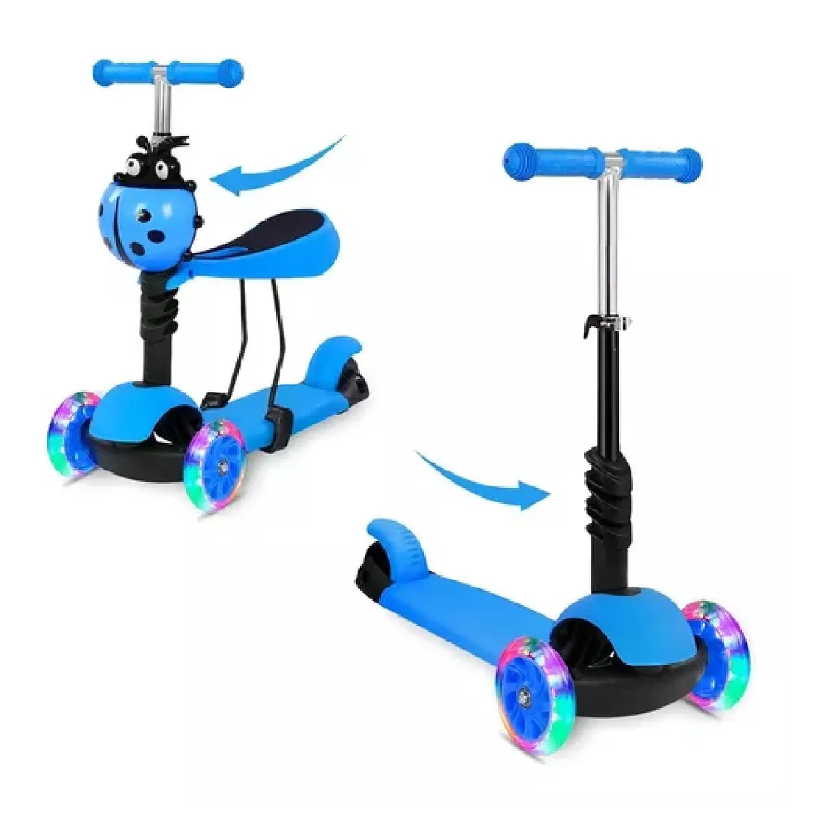 GENERICO - Scooter Monopatín 3 En 1 Ajustable Niño Chinita Led