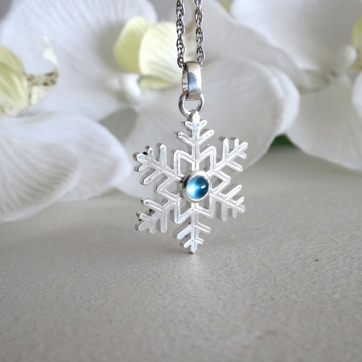 GENERICO - Colgante de Plata 950 Copo de Nieve con Topacio Azul Natural