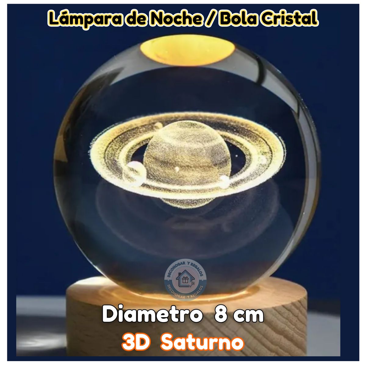 GENERICO - Lámpara de Noche Led / Bola Cristal 3D  Saturno 8cm