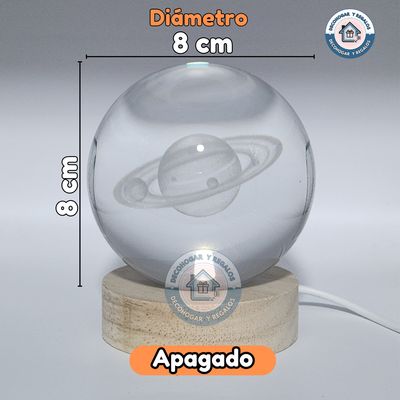 Imagen 2 del producto Lámpara de Noche Led / Bola Cristal 3D Saturno 8cm