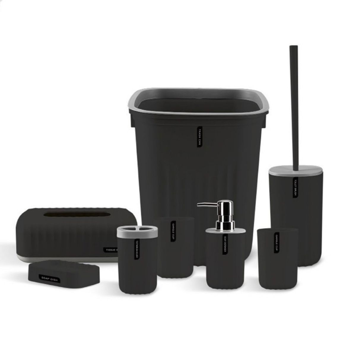 GENERICO - Set Juego De Baño 8 Piezas Accesorios Elegante Negro