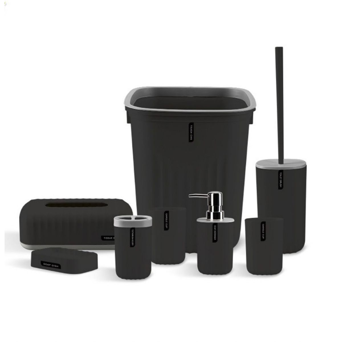 GENERICO - Set Juego De Baño 8 Piezas Accesorios Elegante Negro