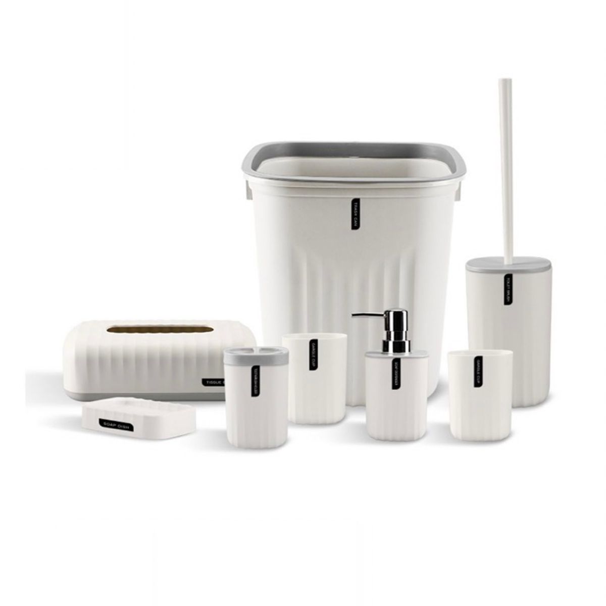 GENERICO - Set Juego De Baño 8 Piezas Accesorios Elegante Blanco