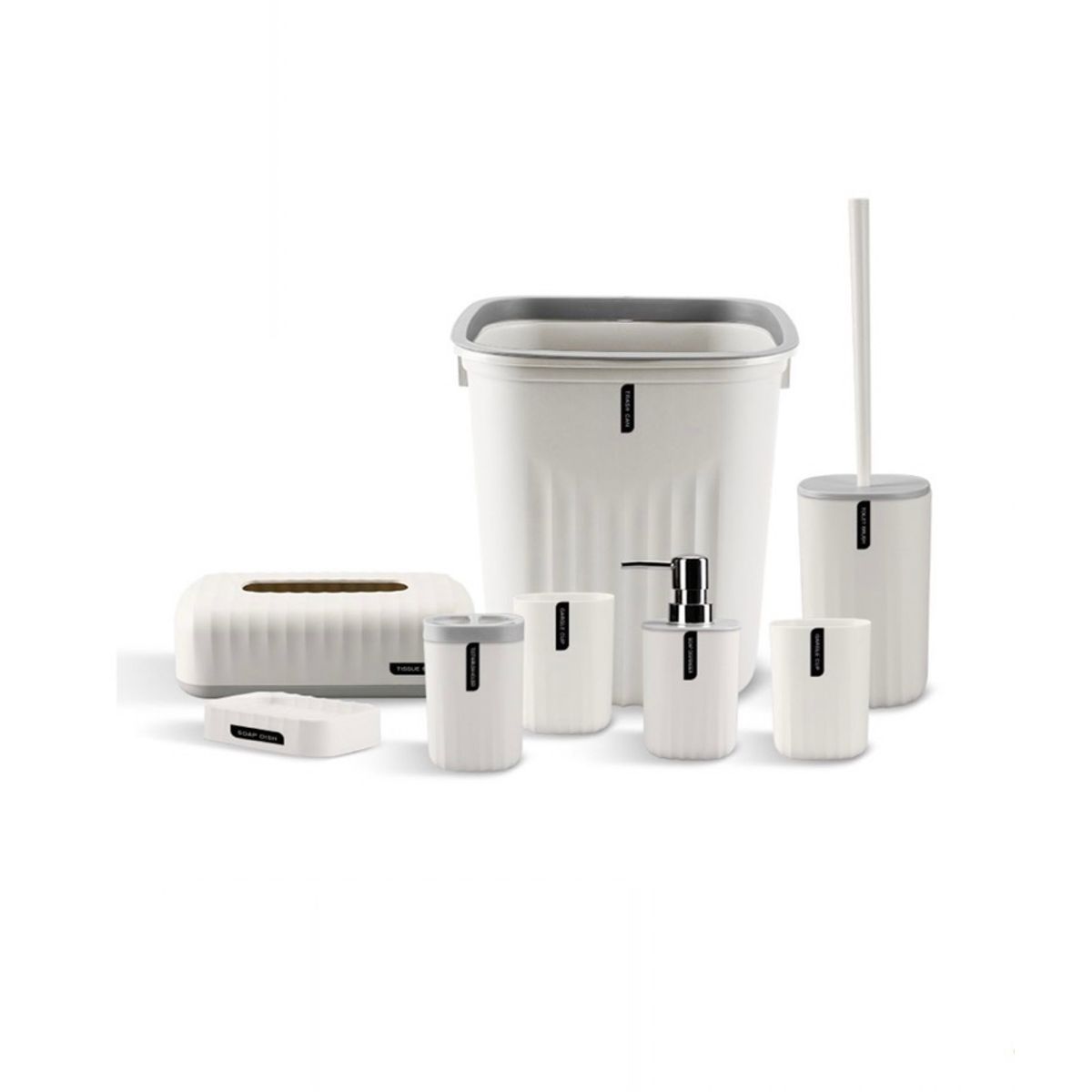 GENERICO - Set Juego De Baño 8 Piezas Accesorios Elegante Blanco